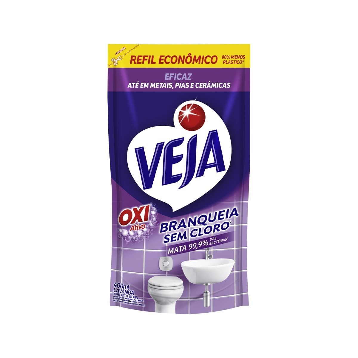 Veja Limpador de Banheiro Antibacteriano com Lavanda 400ml - Refil Econômico
