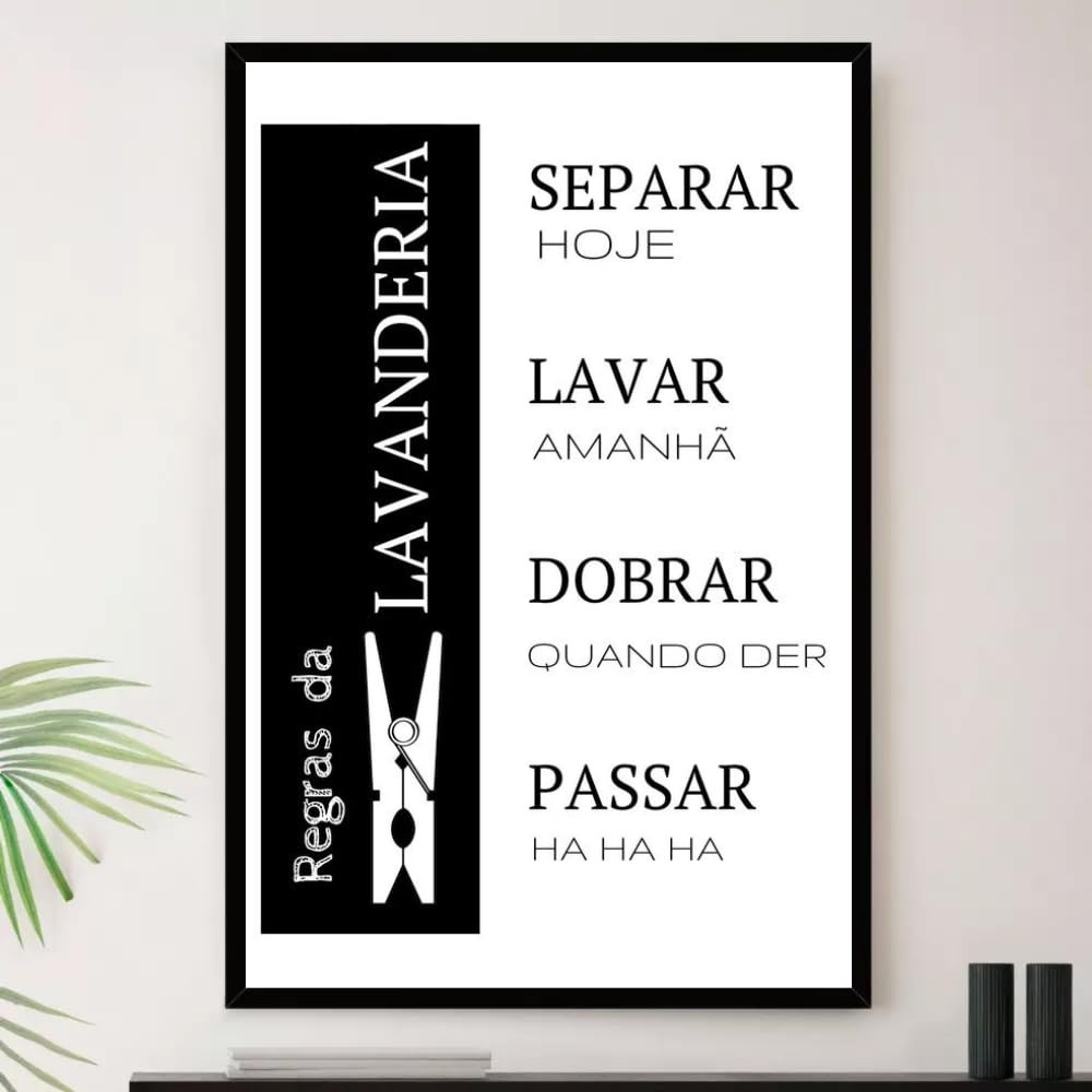 Quadro Decorativo Lavanderia Limpeza A3 35x45cm - Moldura Premium com Vinil Fosco