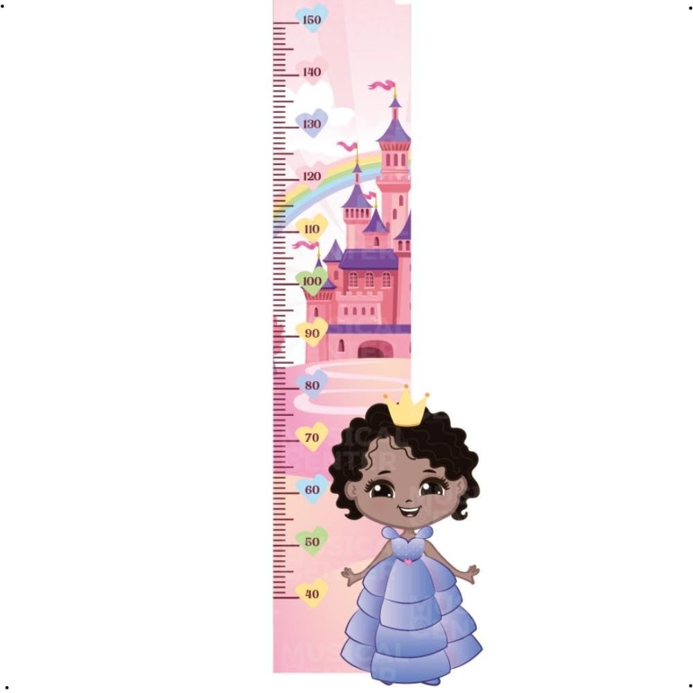 Adesivo Decorativo Régua de Crescimento Princesa Infantil Lavável - Seguro e Fácil Aplicação