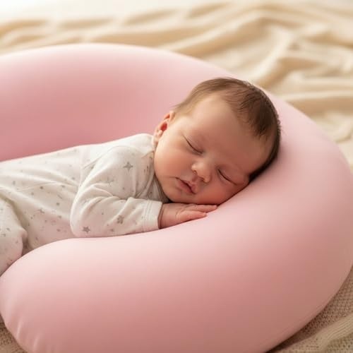 Almofada de Amamentação Ergonômica Rosa Bebê - Capa Lavável e Suporte Confortável