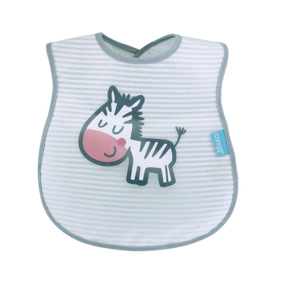 Babador Impermeável Zebra Clingo Cinza - Lavável com Fecho em Velcro