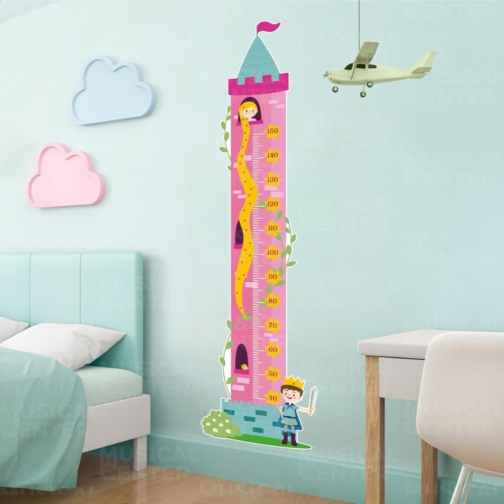 Adesivo de Crescimento Infantil Régua Princesa - Lavável, Seguro e Fácil Aplicação para Decoração do Quarto da Menina