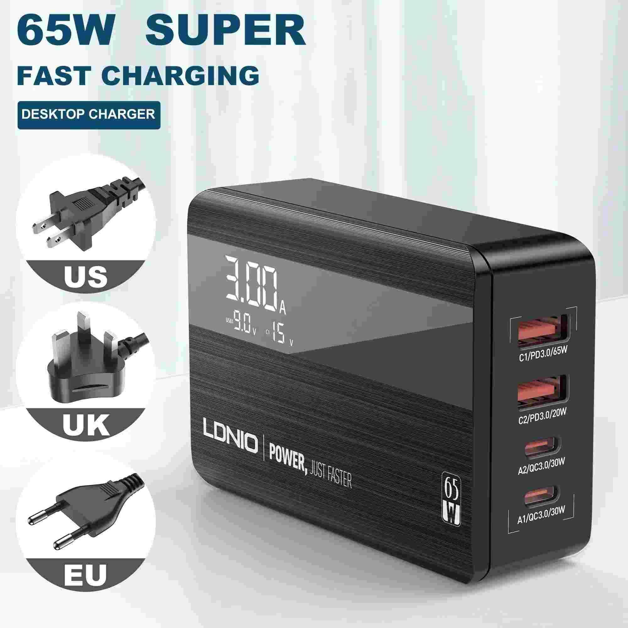LDNIO 65W USB-C: Carregador Rápido 4 em 1