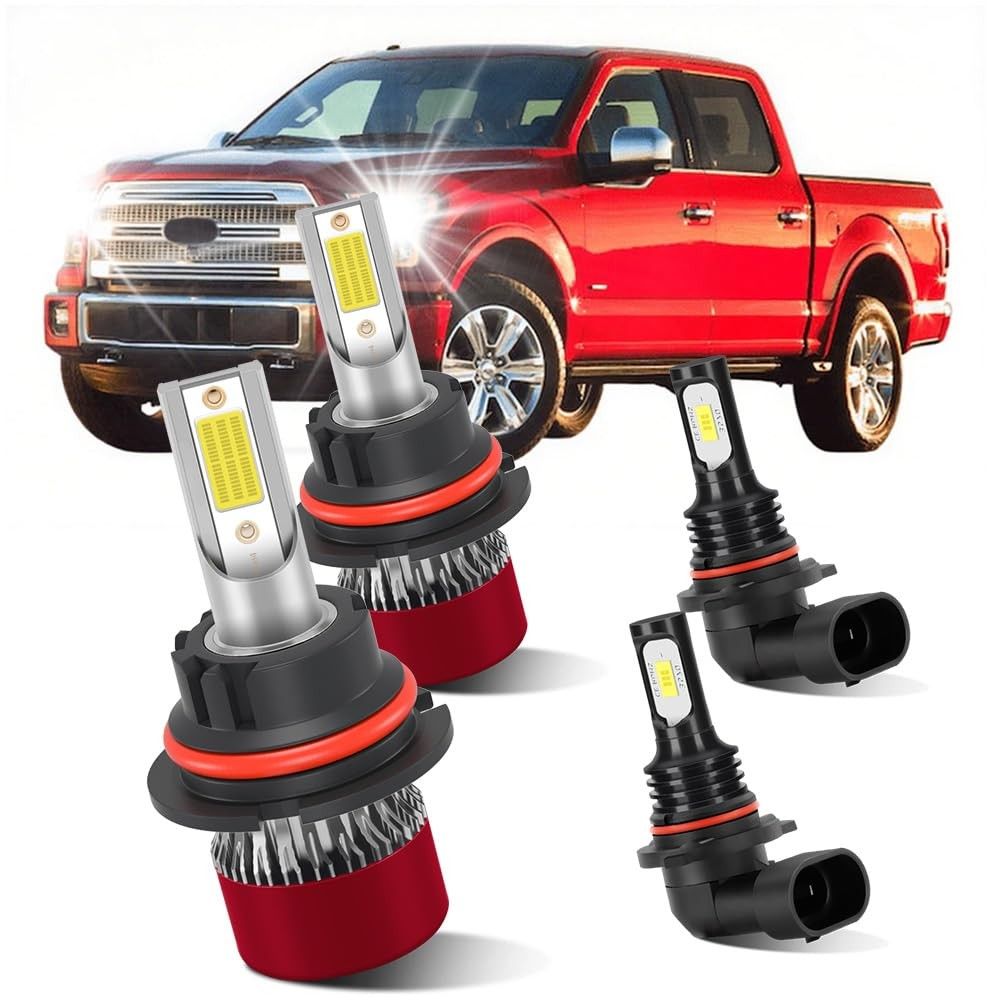 Lâmpadas LED 9007 HB5 e 9006 para Ford F150 97-00: Brilho 800% Superior, Plug and Play (Kit 4 Peças)