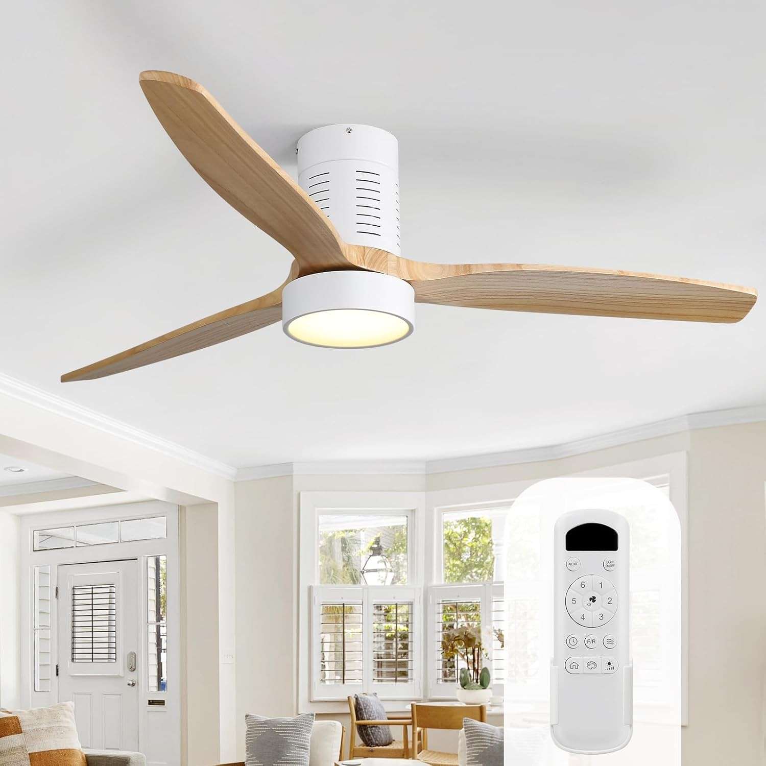 Ventilador de Teto Sofucor 132cm com Luz LED e Controle Remoto - 6 Velocidades e Design Moderno