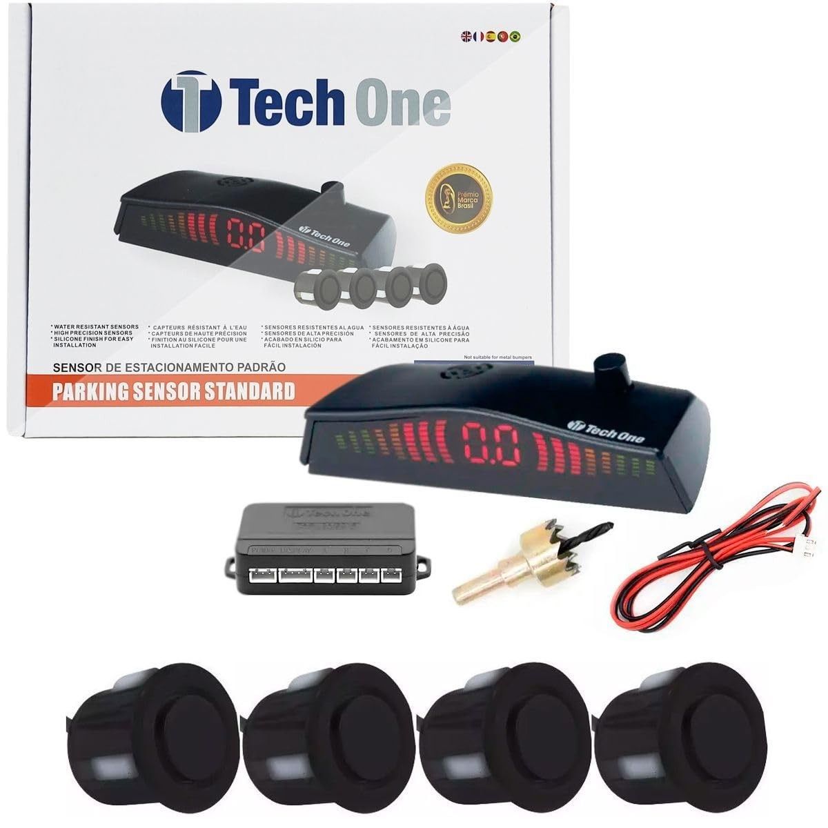 Sensor de Estacionamento 4 Pontos Preto Fosco com Display LED e Sinal Sonoro: Estacione com Confiança!