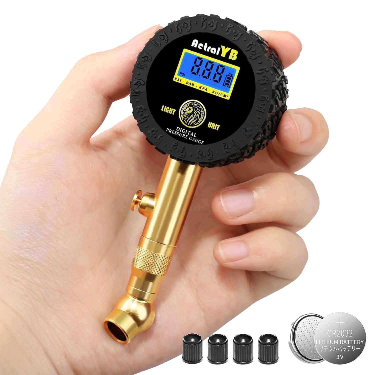Manômetro Digital de Pressão de Pneus 100 PSI com Display LED e Mandril Giratório 360°