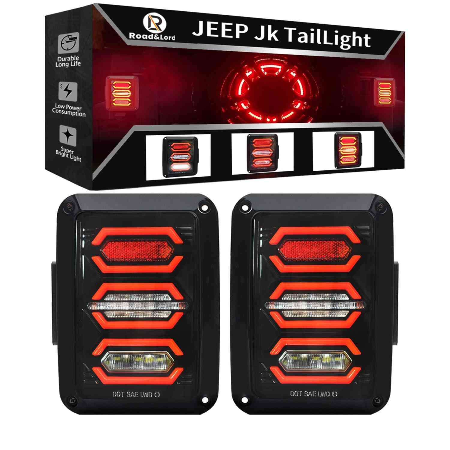 Lanterna Traseira LED Jeep Wrangler JK 2007-2018: Segurança e Estilo com Luzes de Freio, Ré e DRL