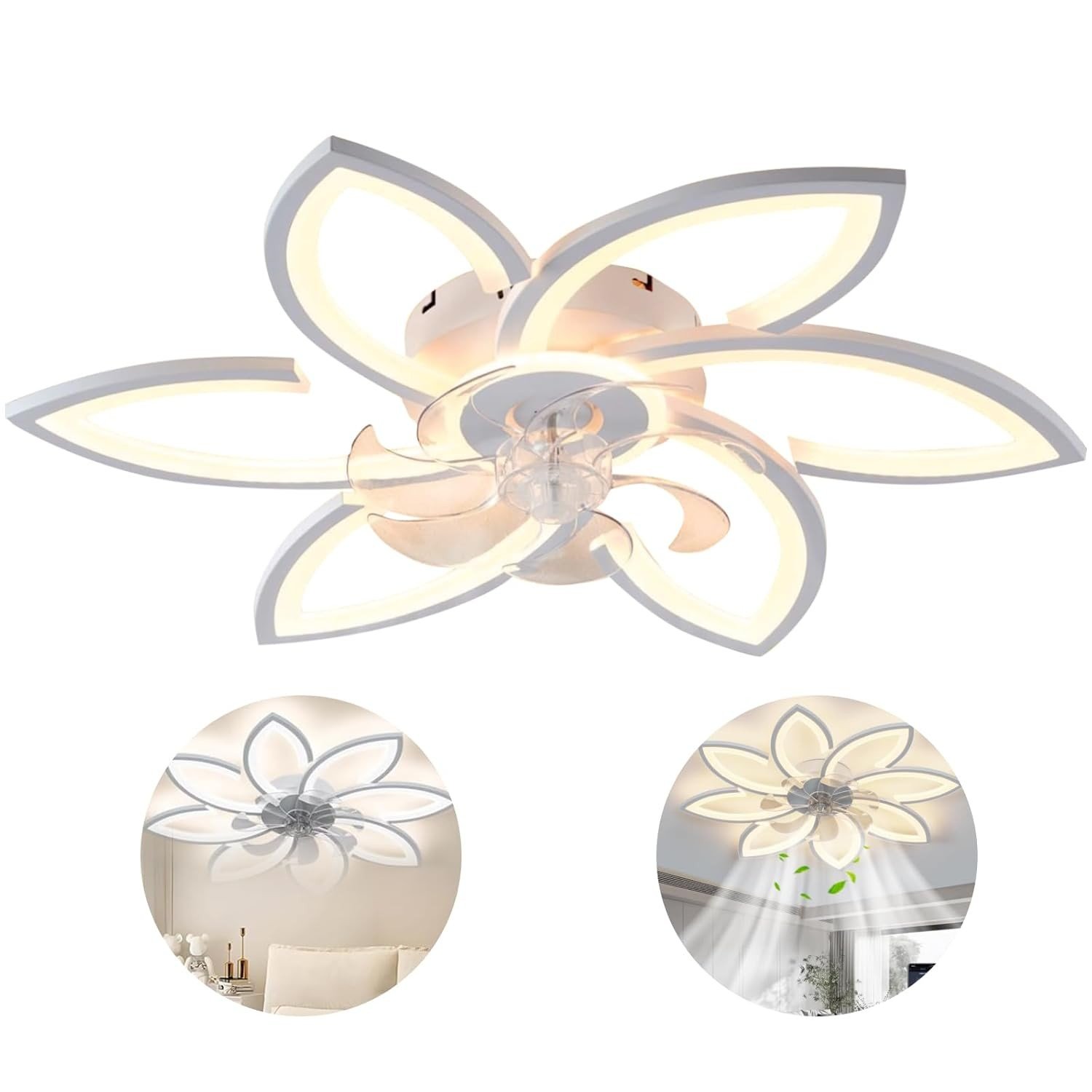 Ventilador de Teto Moderno com Luz LED Regulável e Controle Remoto | 6 Velocidades Silenciosas para Quarto