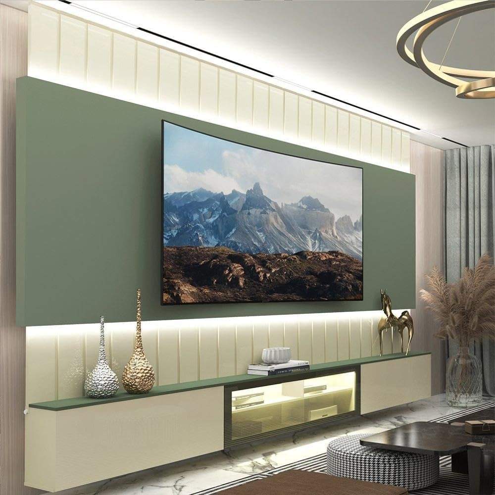 Estante Home para TV até 85" com LED 260cm | Design Moderno Soberano Reflecta Off White & Verde Floresta