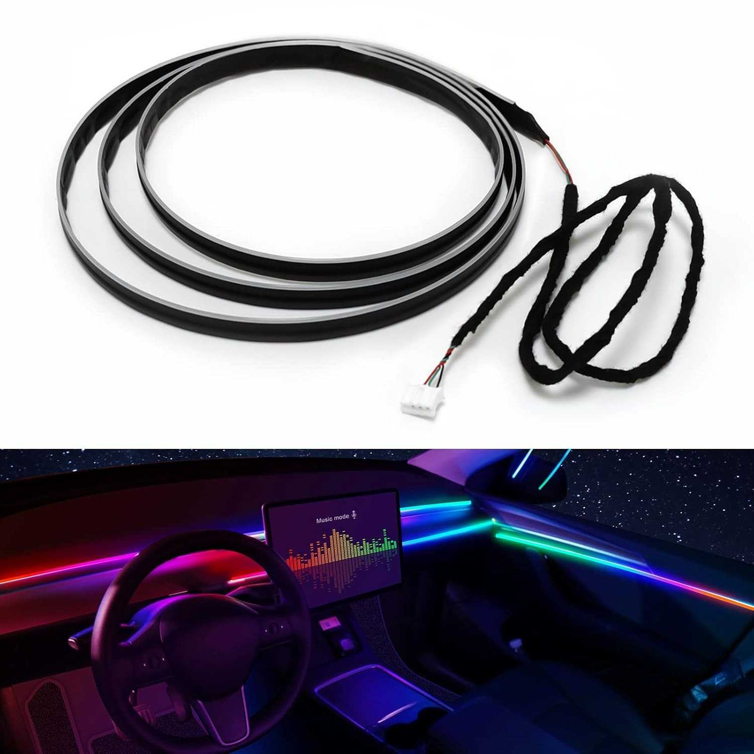 Fita de LED Dreamcolor 35,5cm para Interior de Carro com Controle Master - Iluminação Ambiente Moderna