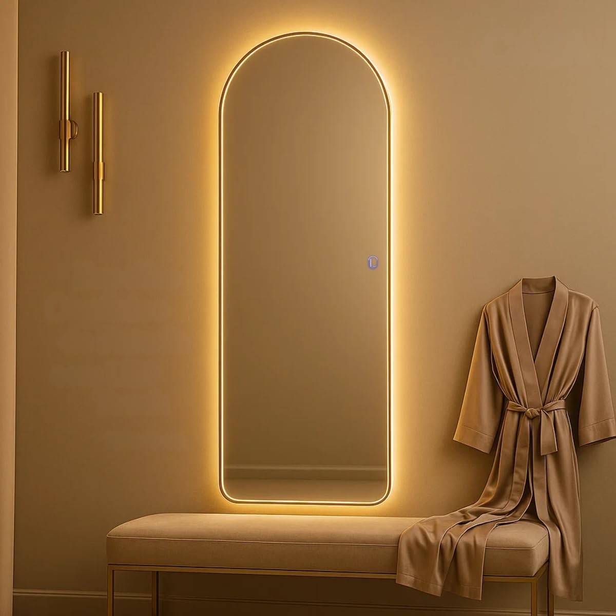 Espelho com LED Touch Arcos Lopazzi 90x40cm - Iluminação Fria e Quente para Banheiro e Penteadeira