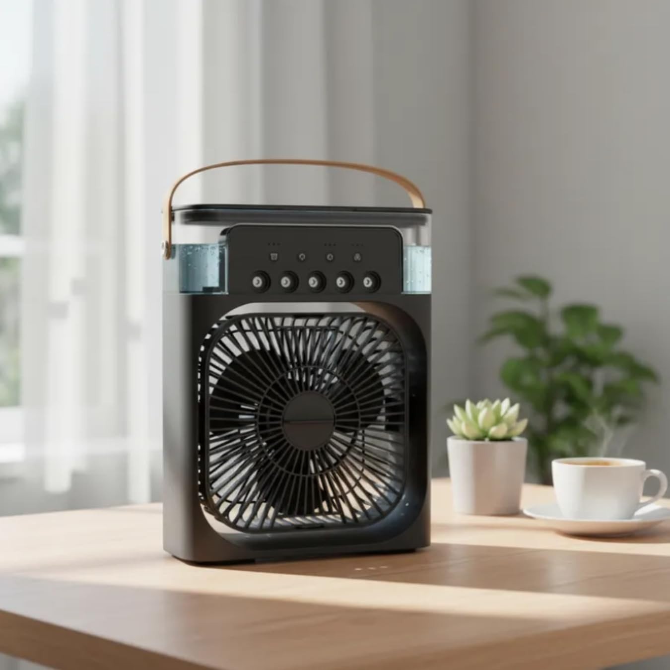 Ventilador Umidificador 4 em 1 Portátil com LED 7 Cores e Tanque 180ML