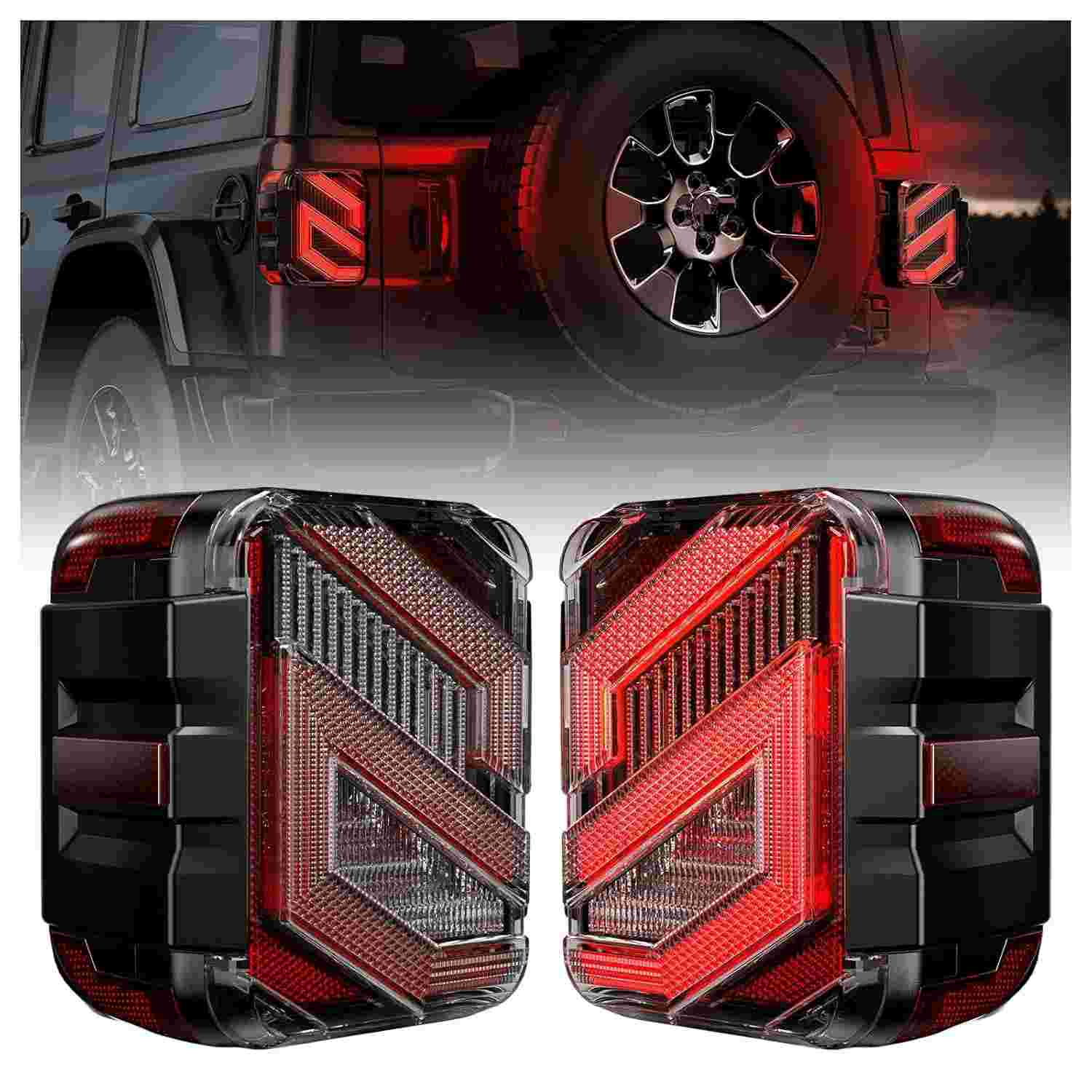 Lanternas Traseiras LED Transparentes para Jeep Wrangler JL (2018-2023) - Estilo S, 3 em 1, Alta Performance