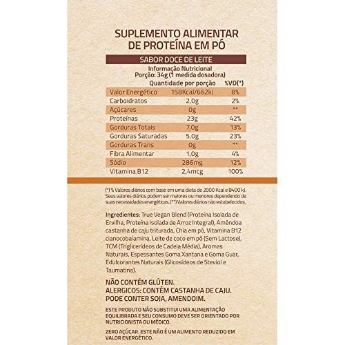 True Source True Vegan Proteína Vegetal - 418G Doce De Leite