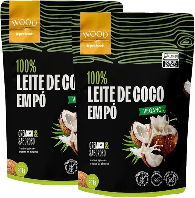 Kit 2 Leite de Coco em Pó 100% Puro Vegano Sem Lactose 907g