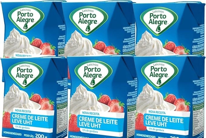 6 Porto Alegre Creme de Leite Leve UHT, Homogeneizado, 200g, 17% de Gordura