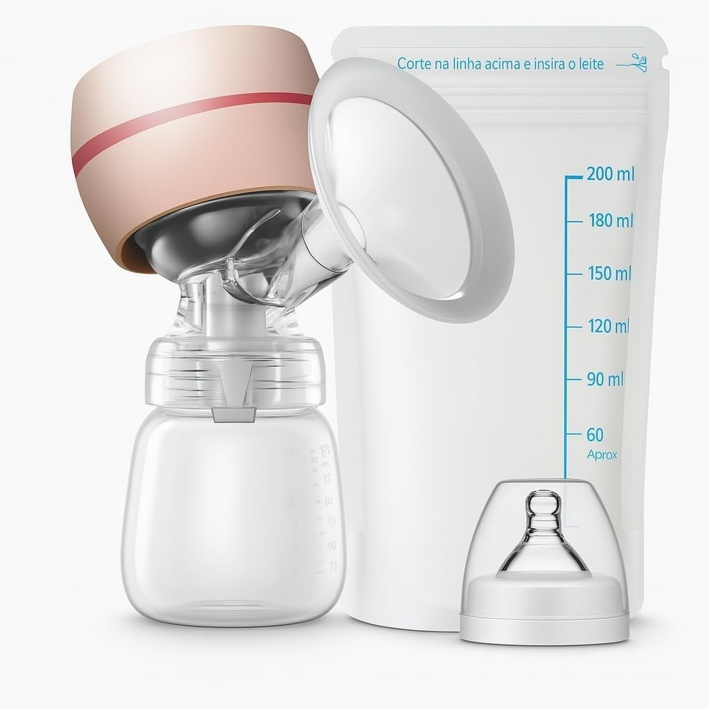 Bomba Tira-Leite Elétrica Portátil com Tela LED – 2 Modos, 9 Níveis de Sucção, Mãos Livres, Silicone Livre de BPA, Baixo Ruído, 180ml + 25 Sacos para Leite Materno