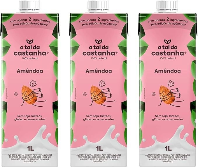Kit 3 Leite Vegetal Amêndoa Sem Glúten 1L A Tal da Castanha
