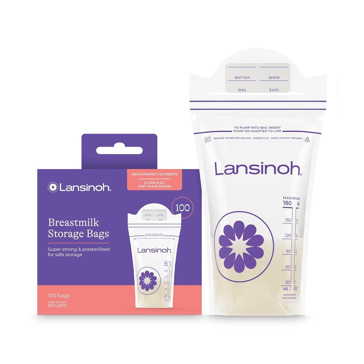 Lansinoh Sacos de Armazenamento de Leite Materno - 100 Unidades | Segurança, Praticidade e Qualidade para Mães Modernas