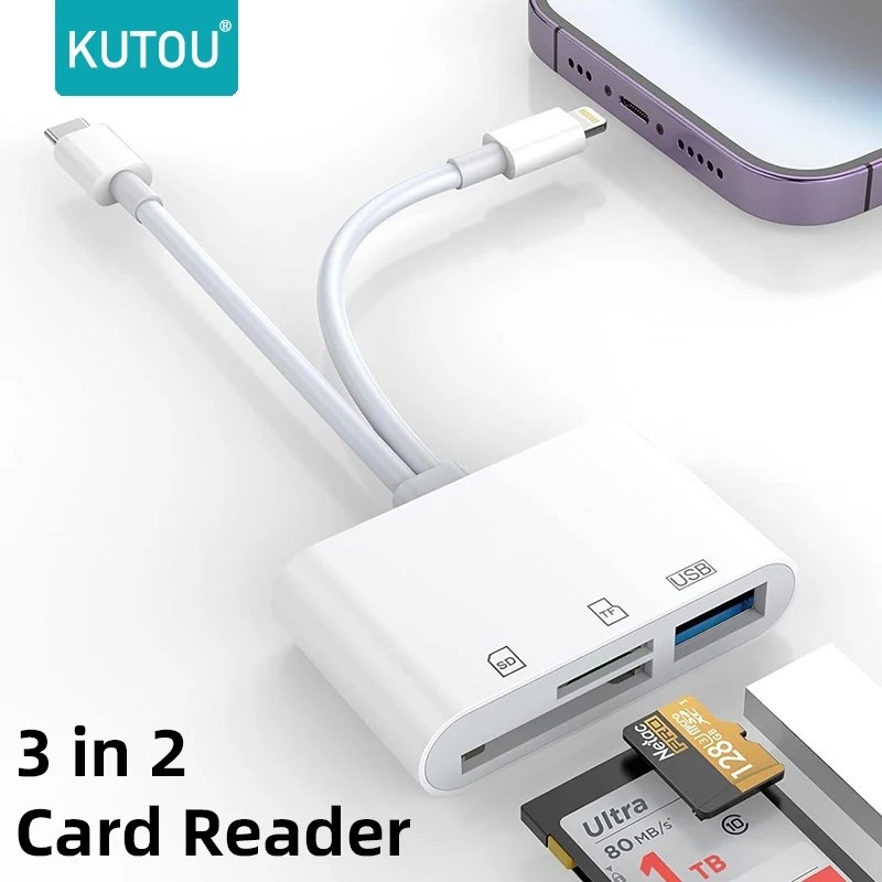 Leitor de Cartão 3 em 1 KUTOU: SD, TF, Lightning