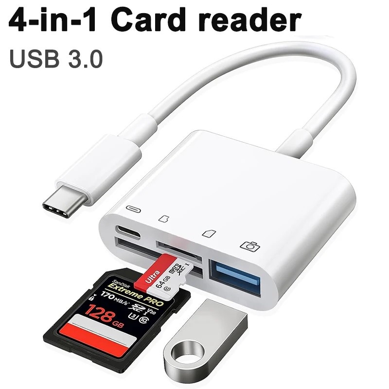 Leitor de Cartão 4 em 1: SD, TF, USB-C