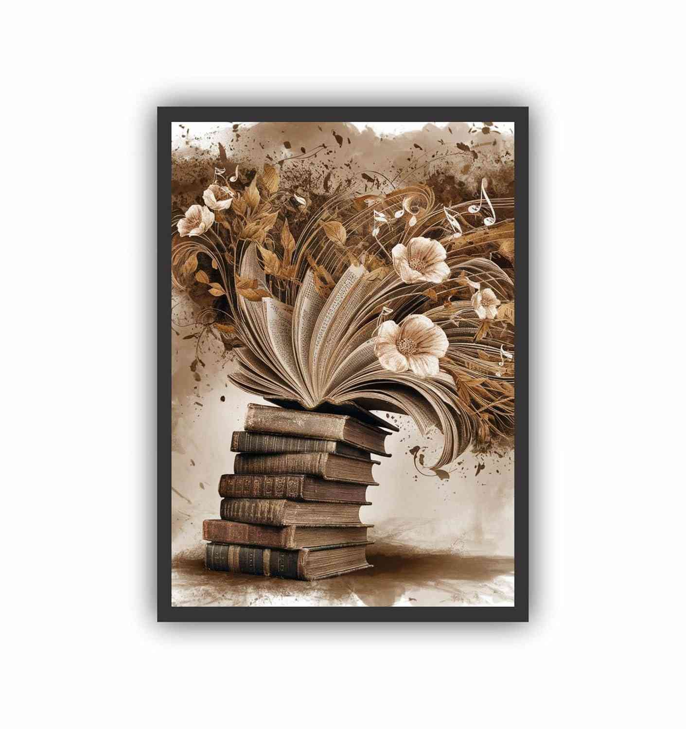 Quadro Decorativo Livros Leitura 45x33cm - Moldura em Madeira com Design Exclusivo