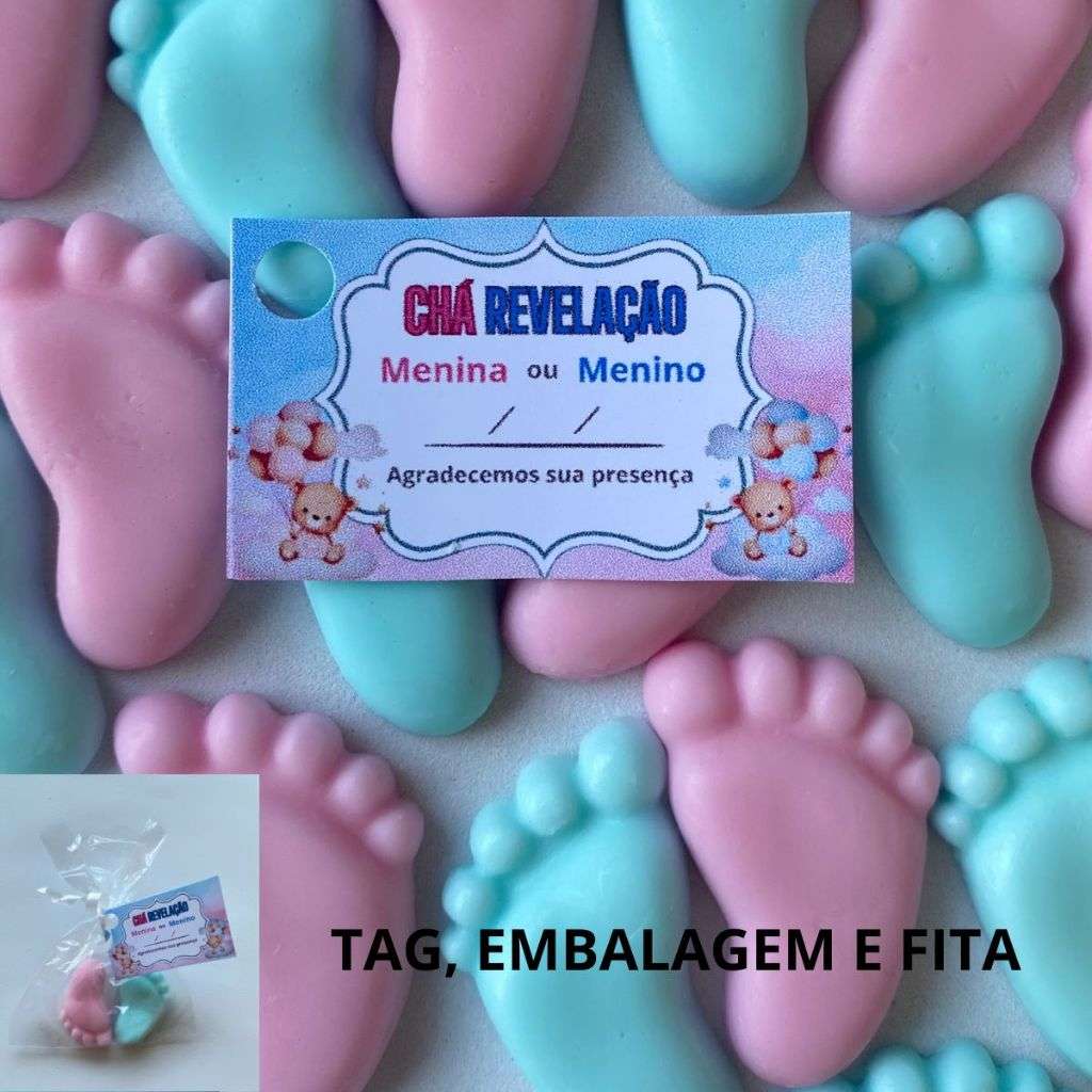 Lembrancinha Chá de Bebê com 100 Pezinhos e Sabonetes Perfumados