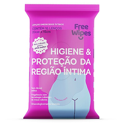 Lenço Umedecido Íntimo Feminino Free Wipes – 16 unidades