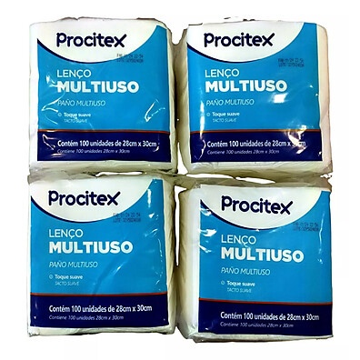Lenços Multiuso Procitex: 4 Pacotes (400 Unidades)