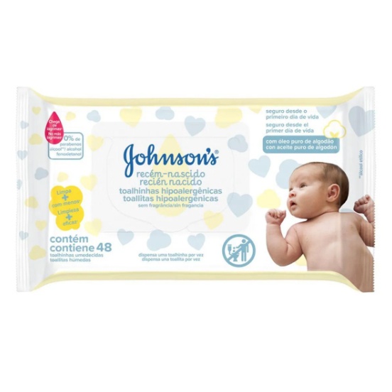 Lenços Umedecidos Johnson's Baby Recém-Nascido: 48 Unidades de Limpeza Suave
