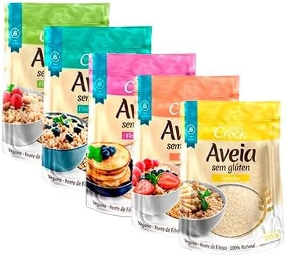 Kit 5 Aveia Sem Glúten Leve Croc: Flocos Grossos, Flocos Médios, Flocos Finos, Farelo, Farinha
