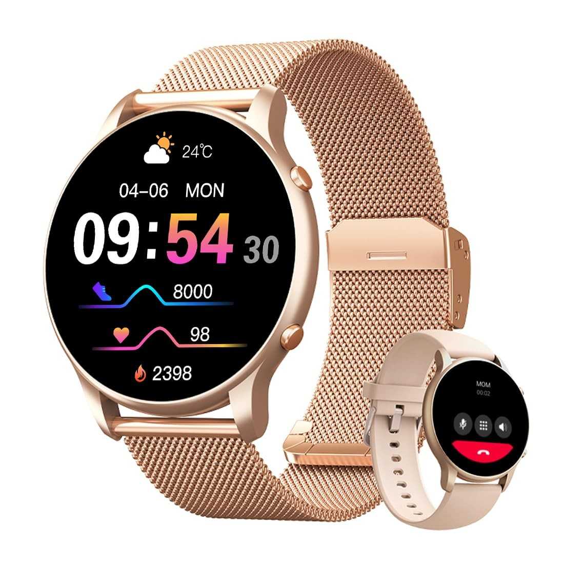 Smartwatch Feminino Elegante: Tela 1.32" Full Touch, IP68, Ligações Bluetooth e 100+ Modos Esportivos - Ouro