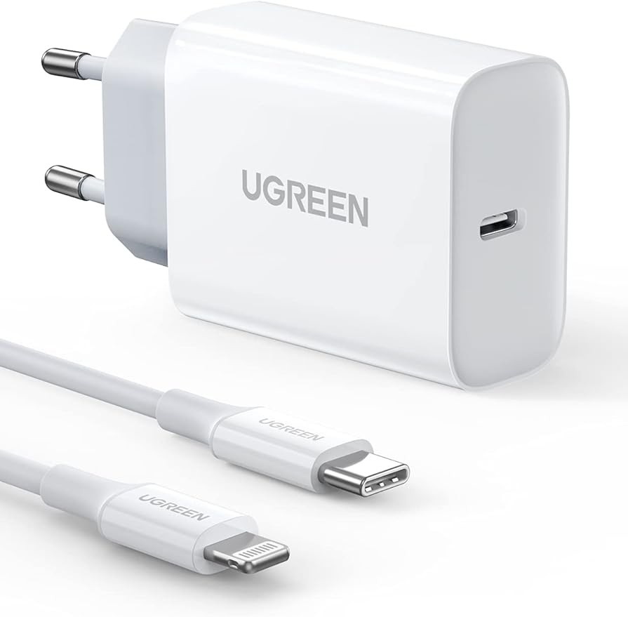 Kit Carregador Rápido UGREEN PD 20W com Cabo MFI Lightning CD137 Branco CERTIFICADO ANATEL Nº:05613-22-13824