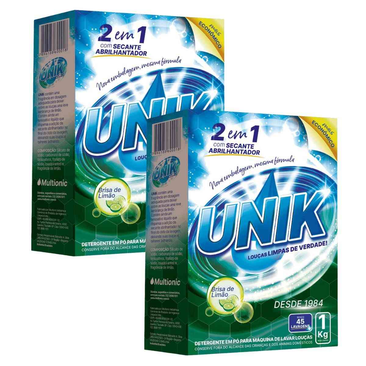 Kit 2Kg Detergente Sabão Pó para Máquina de Lavar Louça com Abrilhantador Brisa de Limão