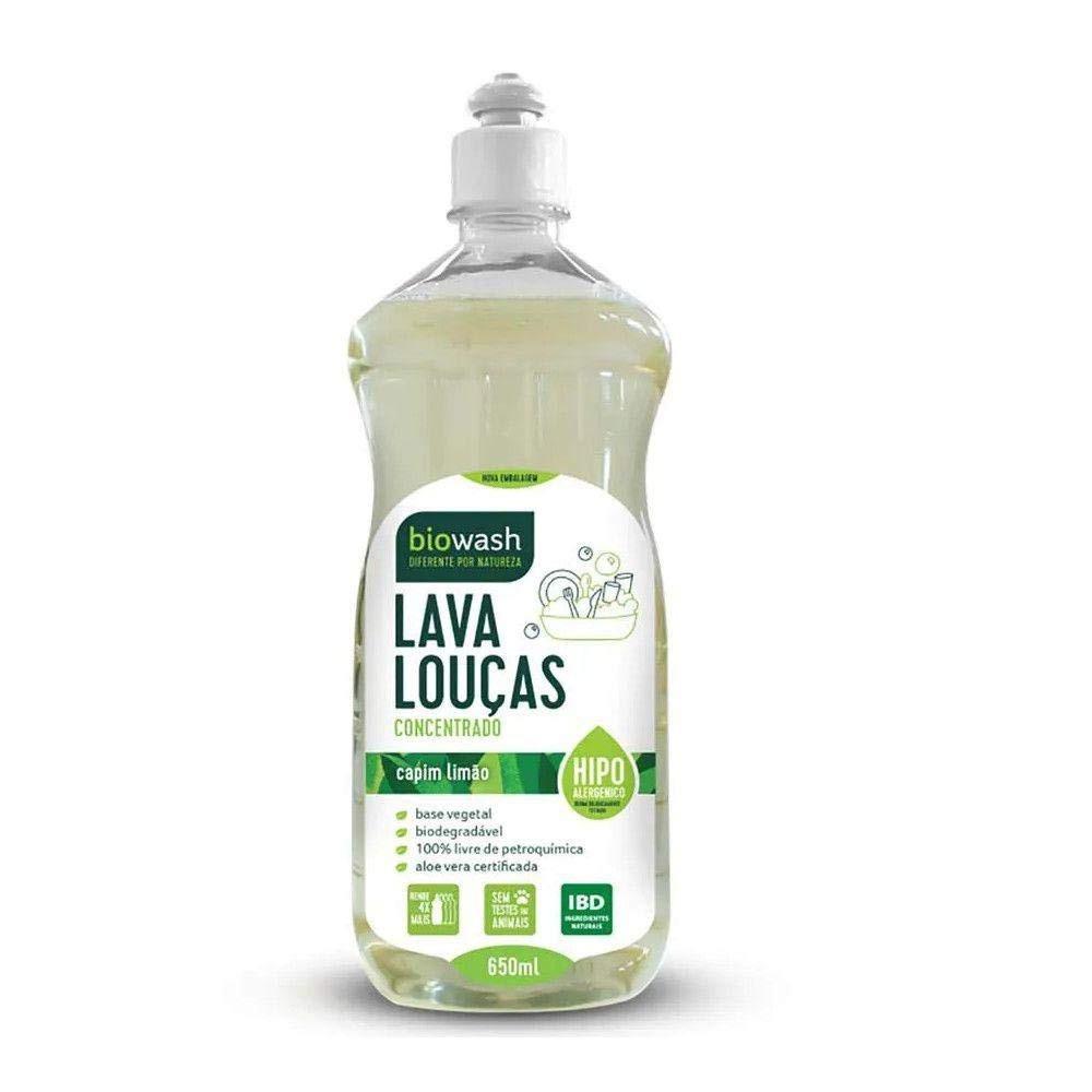 Biowash Lava Louças Capim Limão 650ml - Hipoalergênico, Vegano e Biodegradável