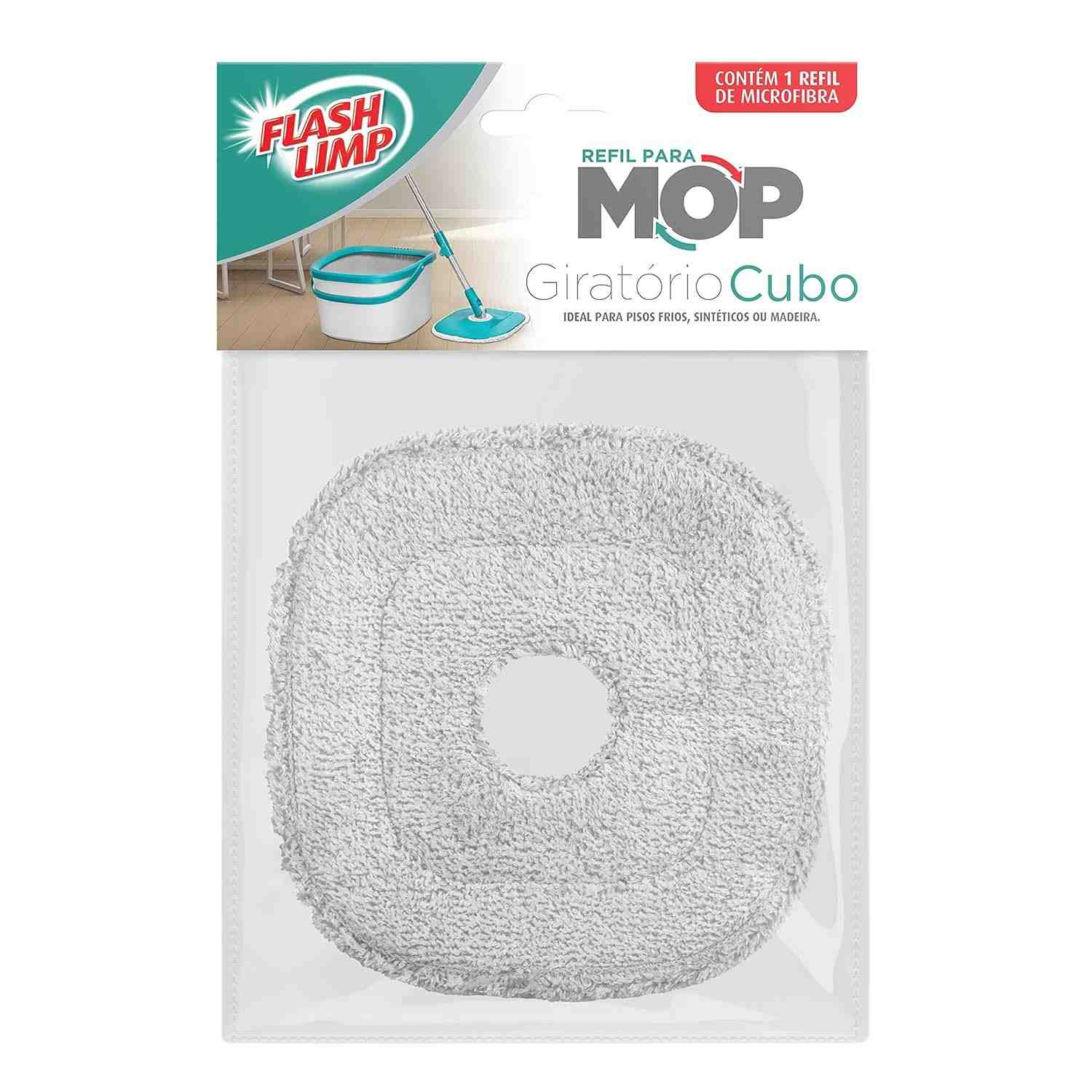 Refil para MOP Cubo - Microfibra Lavável 23x23cm - Compatível com MOP0600, Flash Limp