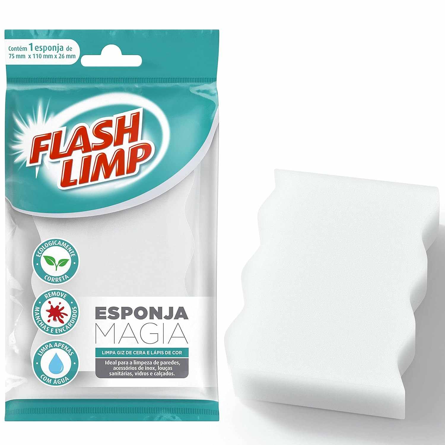 Esponja Mágica Flash Limp - Remove Rabiscos de Lápis de Cor e Giz de Cera com Água