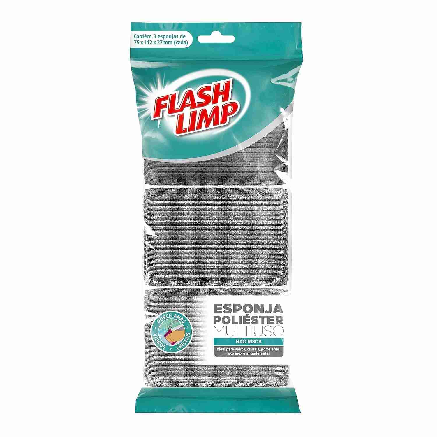Flash Limp - Esponja Multiuso Poliéster 3 Unidades | Limpeza Leve e Eficiente