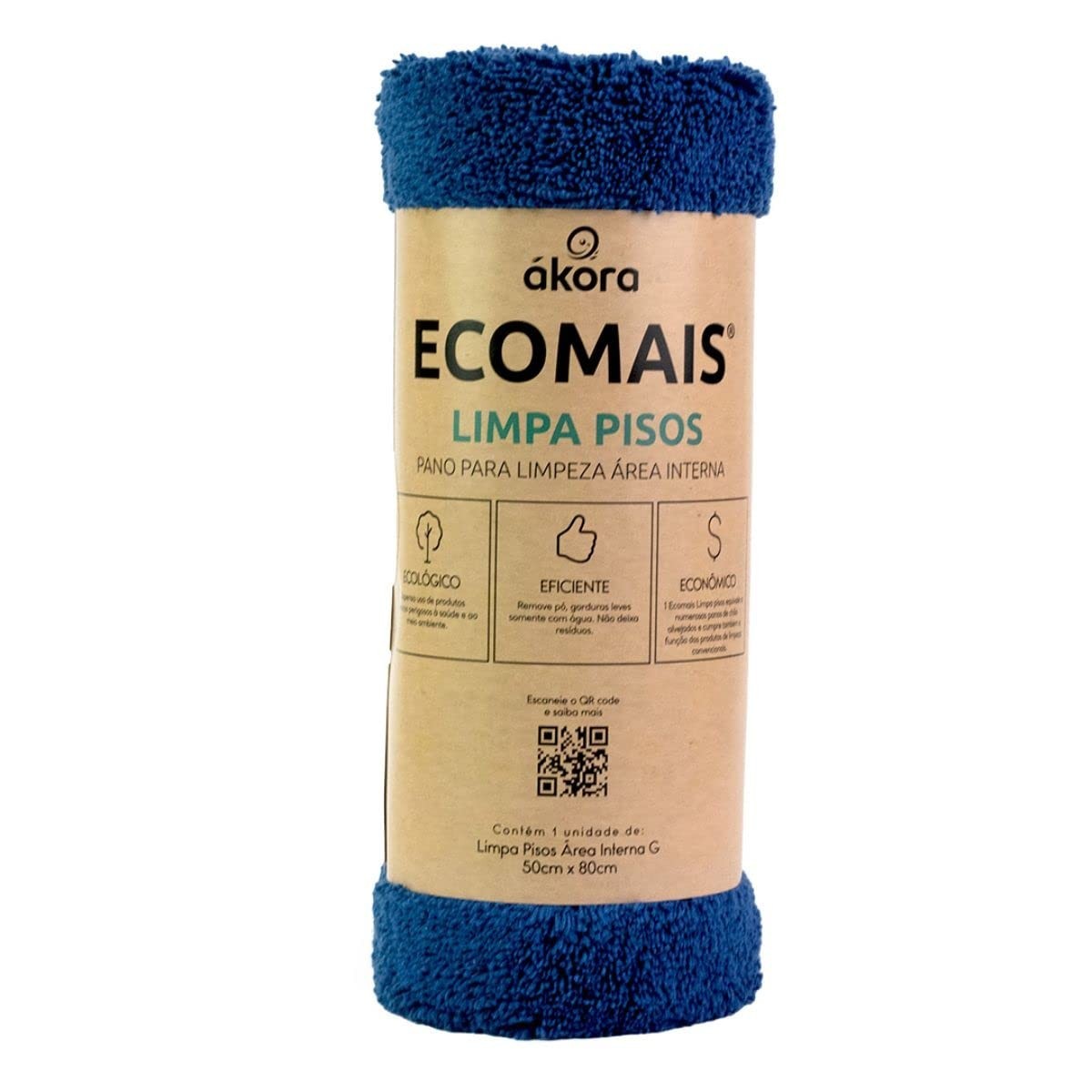 Ecomais Limpa Pisos Interno 50x80cm - Azul | Pano de Chão Reutilizável e Absorvente