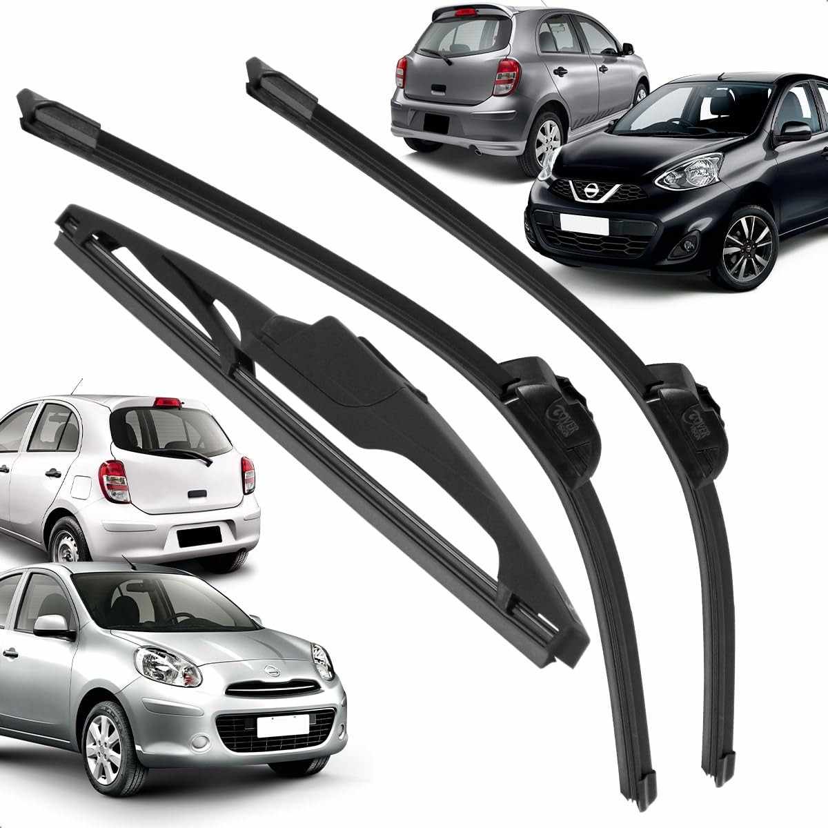 Kit 3 Palhetas Limpador Para-brisa Silicone Nissan March 2011-2019 - Visão Clara e Segura