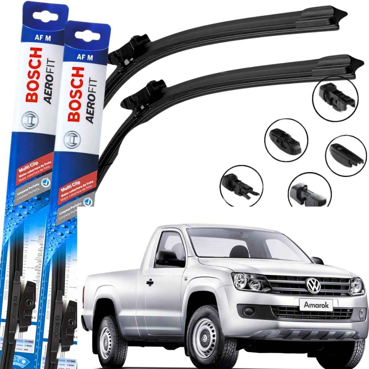 Par de Palhetas Limpador Parabrisa Bosch Aerofit Multiclip para Amarok (2013-2024)