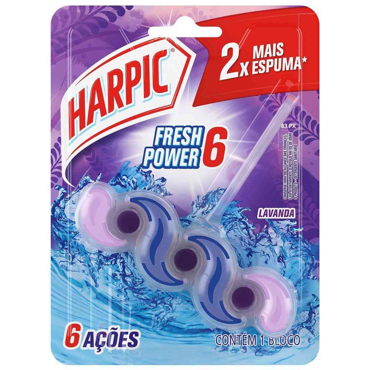 Harpic Bloco Sanitário Fresh Power 6 Lavanda - Limpador de Vaso Sanitário com Fragrância Duradoura