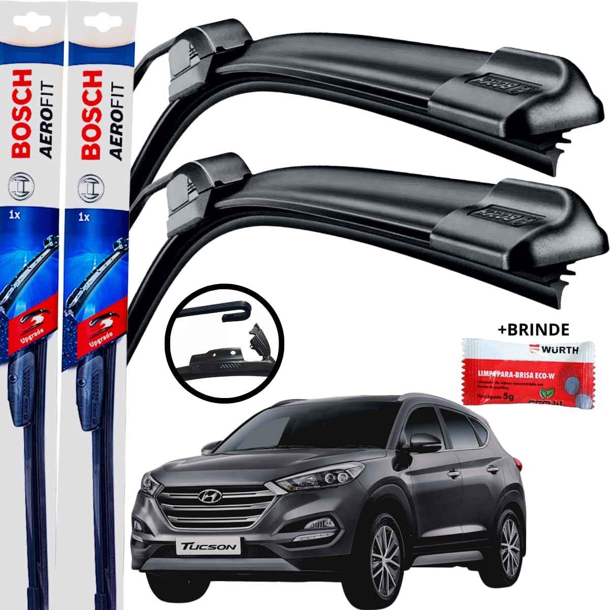 Par de Palhetas Limpador Parabrisa Bosch Aerofit Silicone Hyundai Tucson 2008-2016