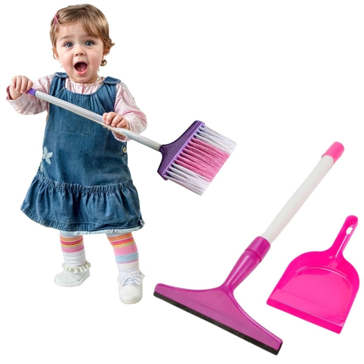 Kit Faxina Infantil - Vassoura, Pá e Rodo para Brincar de Limpar