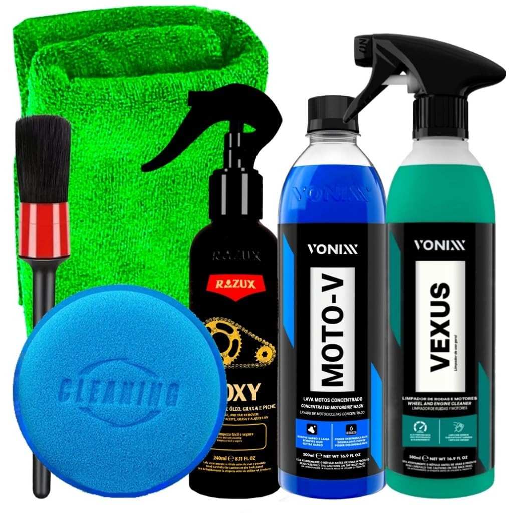 Kit Completo Detalhamento Moto Vonixx + Razux + Vexus: Limpeza Profissional