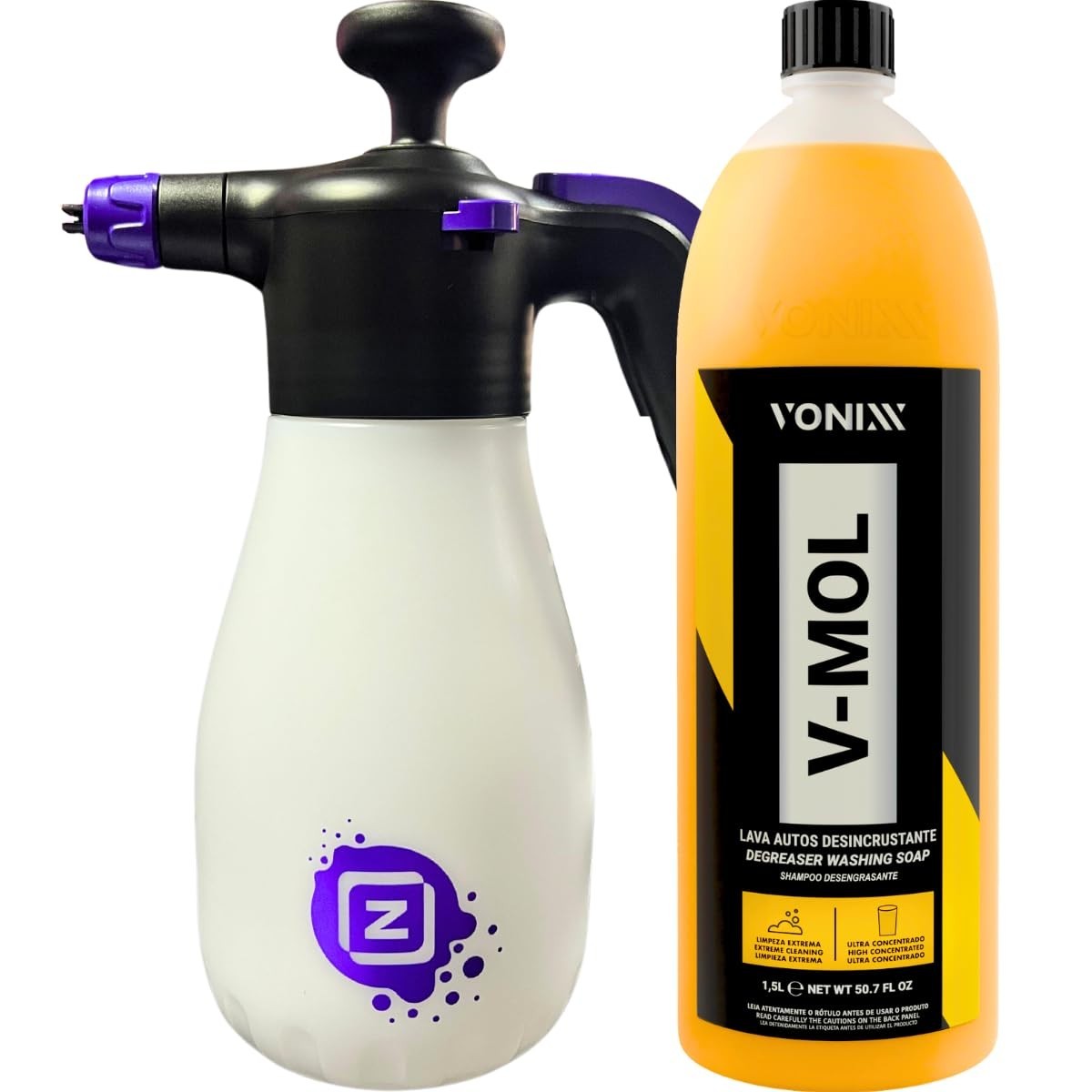 Pulverizador Gerador de Espuma Snow Manual Zacs + Shampoo V-MOL 1,5L: Limpeza Profissional em Casa!