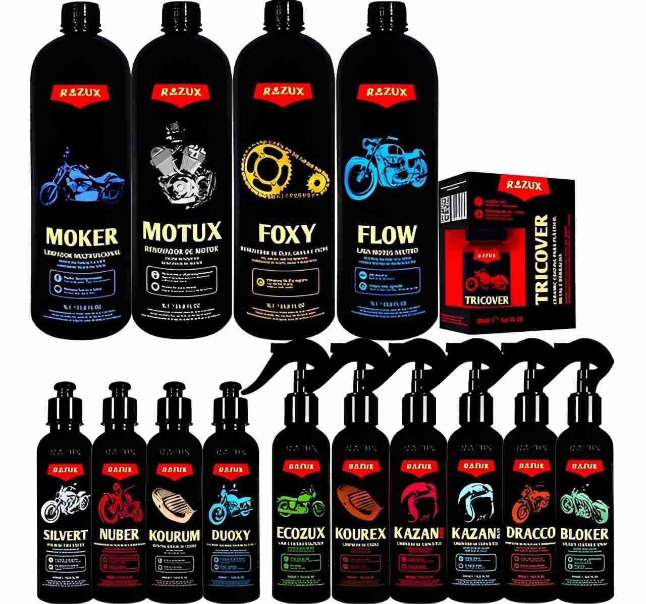 Kit Razux Lavagem de Moto Completo Profissional - 15 Produtos para Limpeza Total