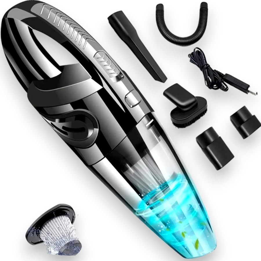 Aspirador de Pó Portátil Sem Fio 70W: Limpeza Poderosa para Casa e Carro | Seco/Úmido, Recarregável, 5 Acessórios