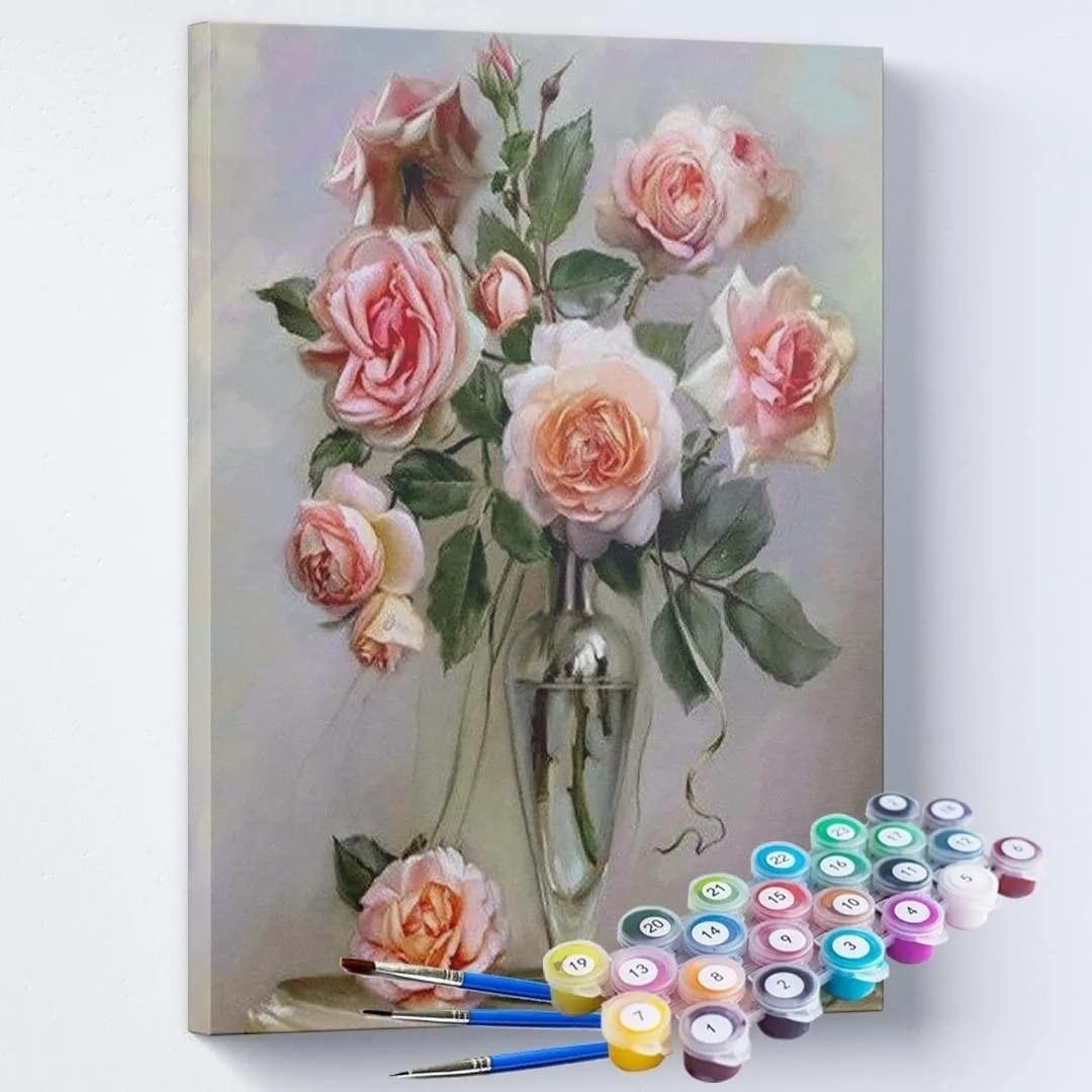 Kit Pintura Terapêutica com Vaso de Rosas Lindas - Pinte e Relaxar